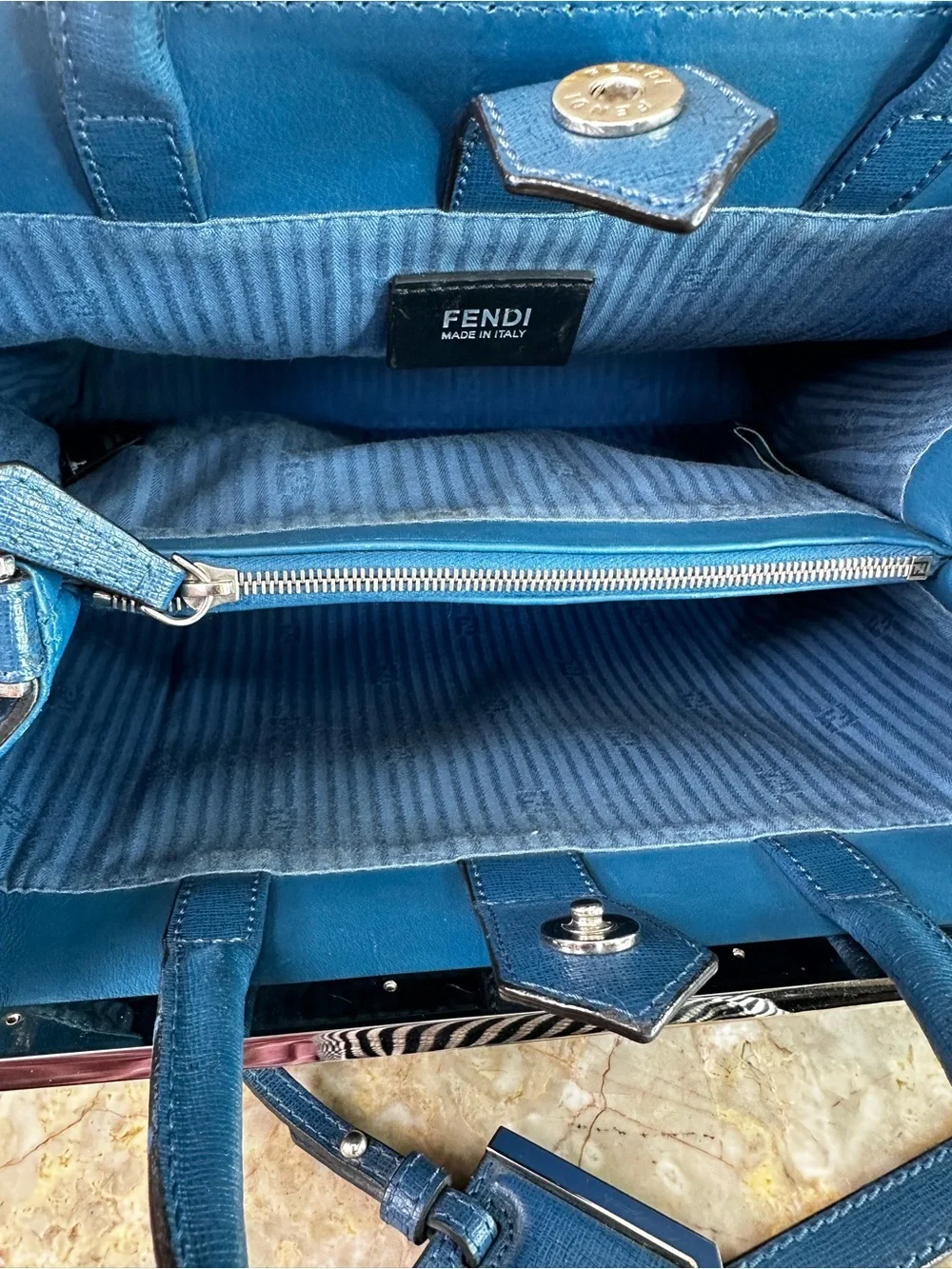 Fendi Teal-Blue Leather Satchel with Top Handles